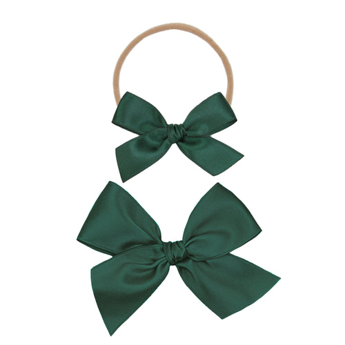 Satin Bow Alligator Clip - Evergreen Sash Clip with Large Bow
