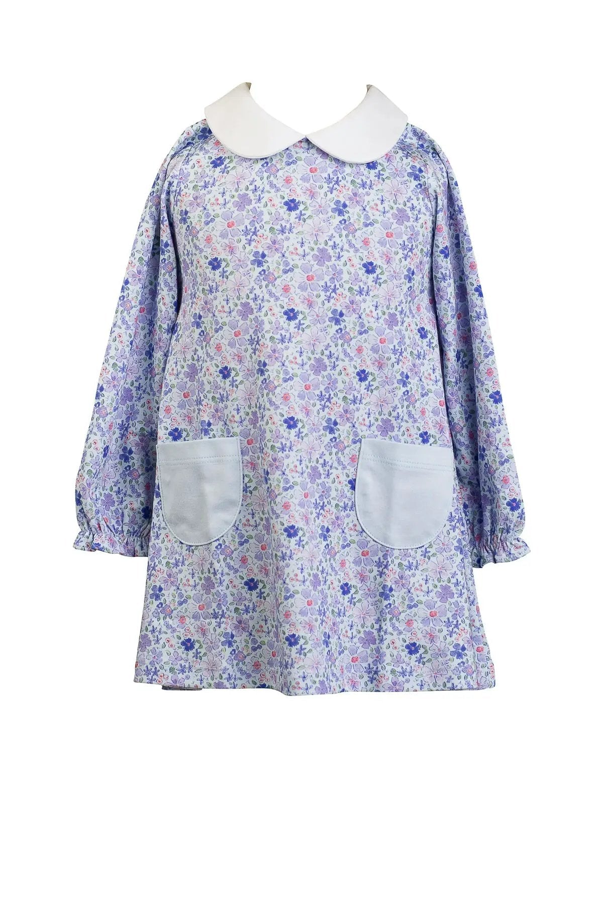 Girl wearing The Proper Peony Iris Garden long sleeve dress