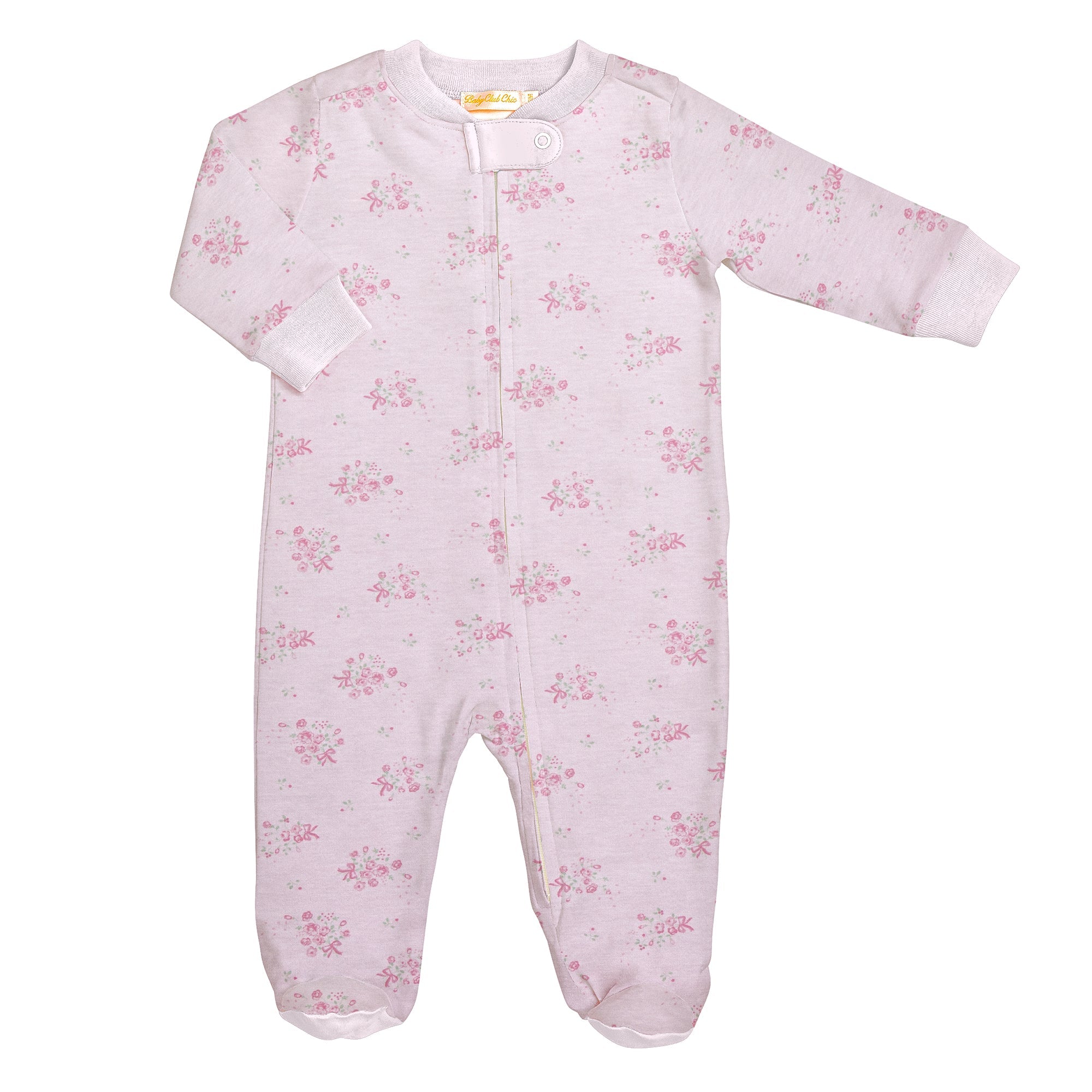 Baby Club Chic tiny bunch of roses printed pima zipped footie