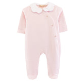 Baby Club Chic rose buds pima jacquard asymmetrical embroidered footie with scalloped collar in pink