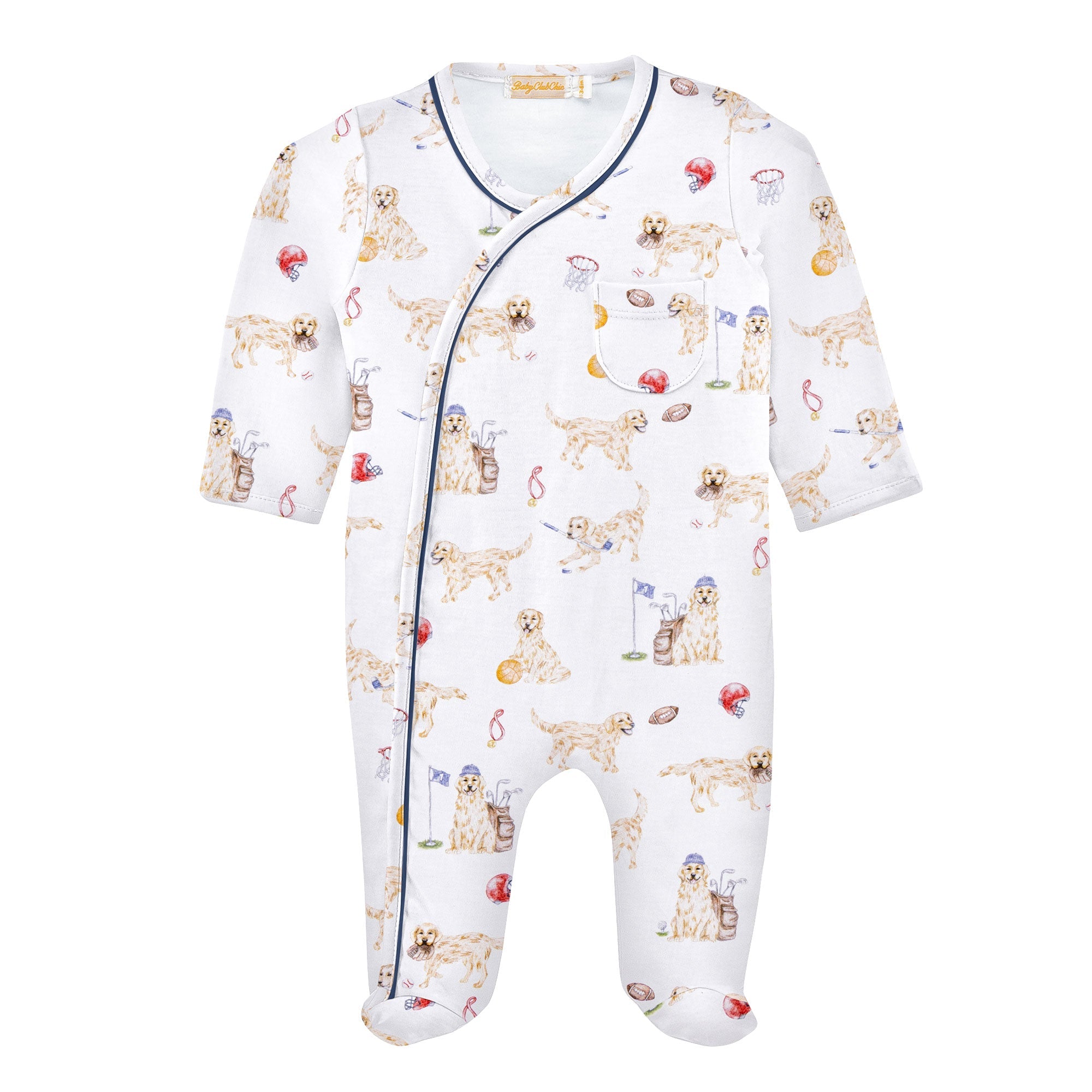 Baby Club Chic golden league printed pima crossed footie