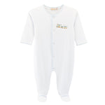 Baby Club Chic little train embroidered pima footie with crochet trim in light blue