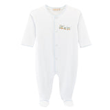 Baby Club Chic little train embroidered pima footie with crochet trim in light blue