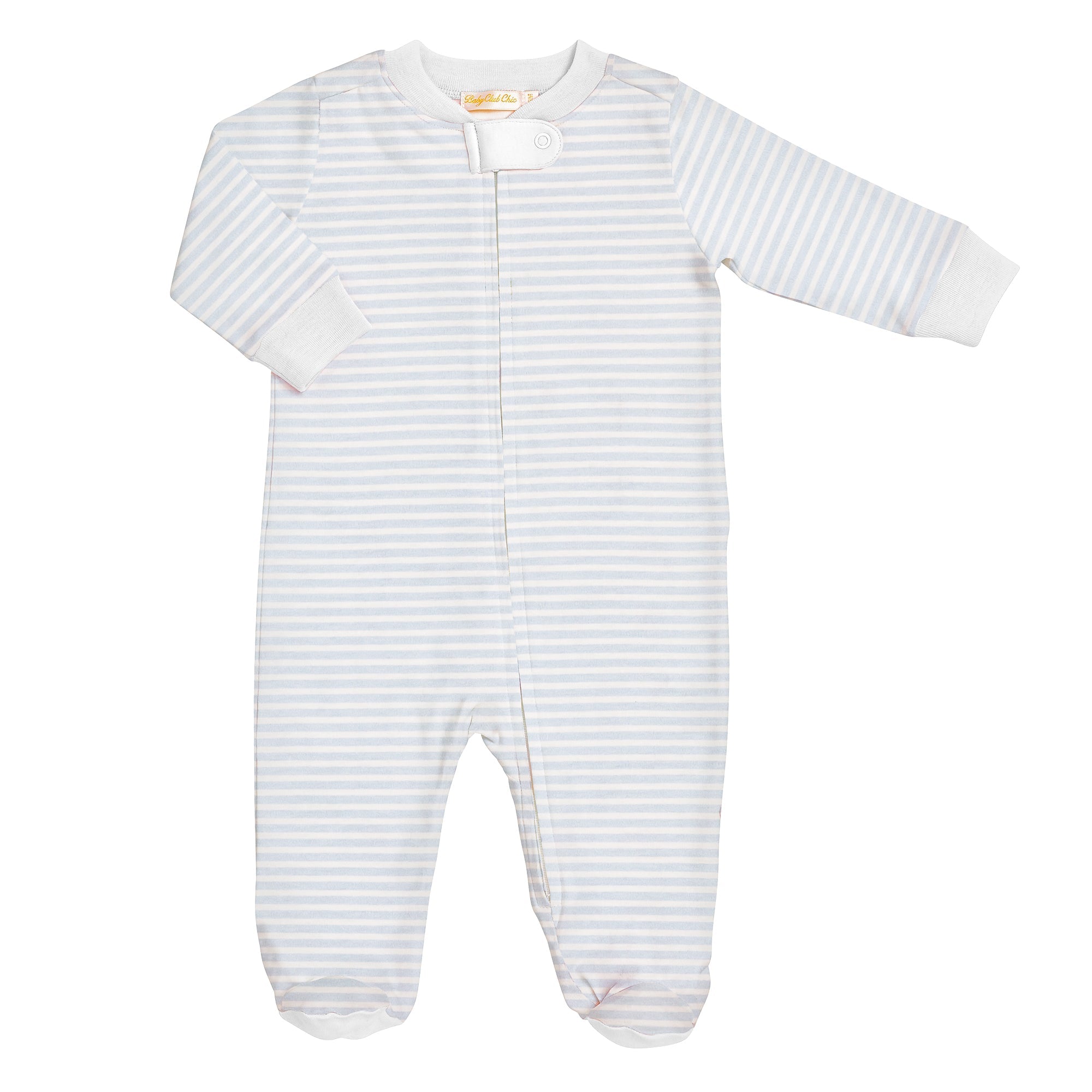 Baby Club Chic light blue stripes printed pima zipped footie