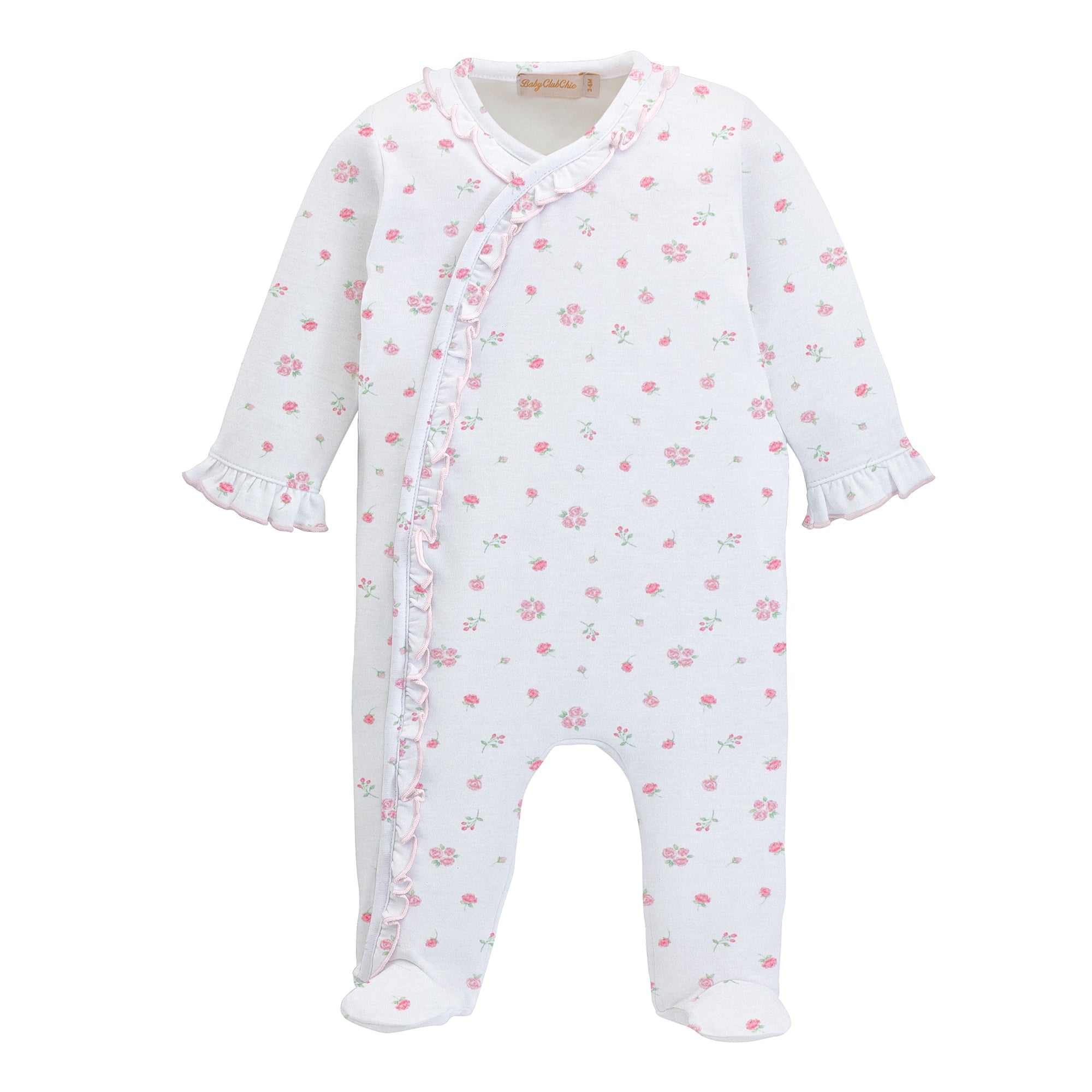 Baby Club Chic tiny rosebud printed pima footie with ruffles