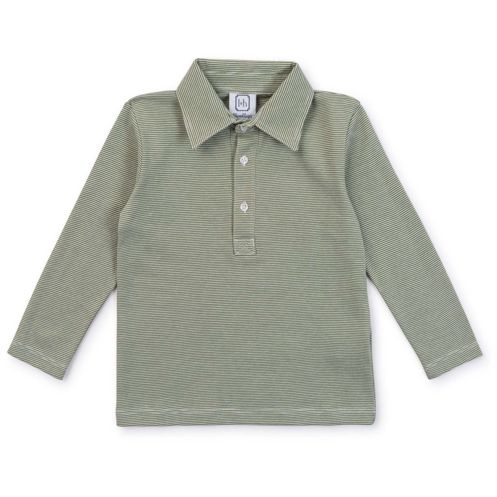 Finn Pima Cotton Long Sleeve Polo for Boys - Green Stripes