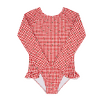 minnow Cranberry Gingham Rashguard One Piece Swimsuit