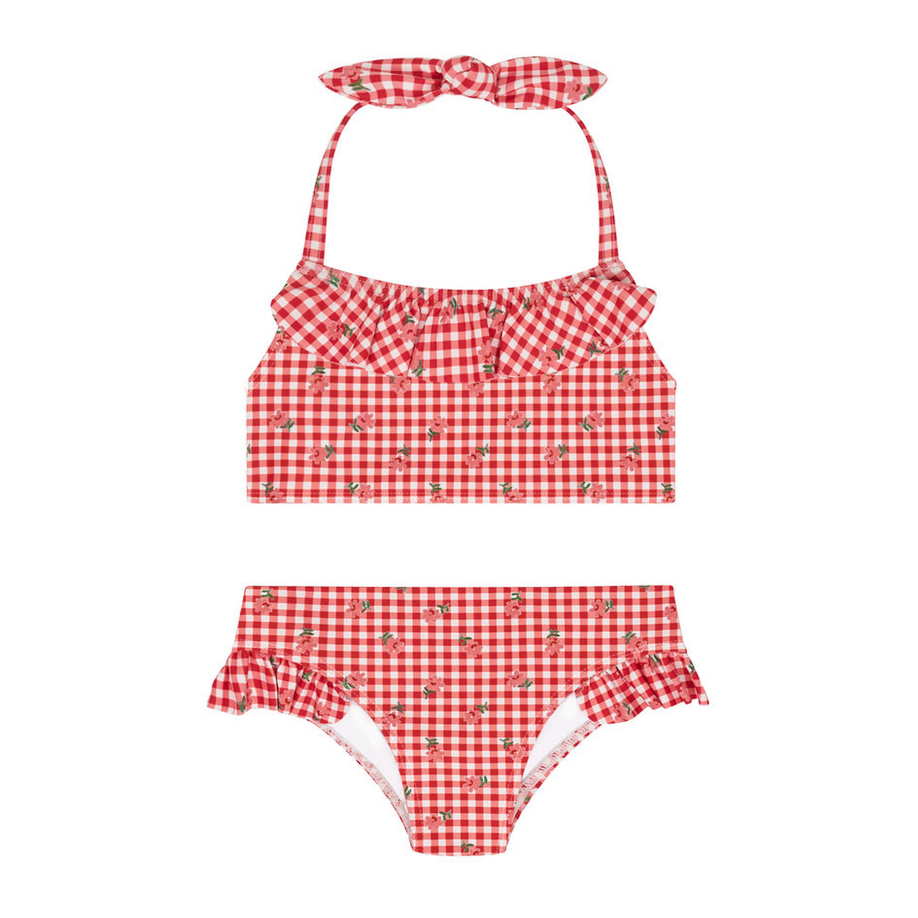 minnow Cranberry Gingham Halter Scoop Neck Bikini