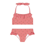 minnow Cranberry Gingham Halter Scoop Neck Bikini