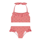 minnow Cranberry Gingham Halter Scoop Neck Bikini