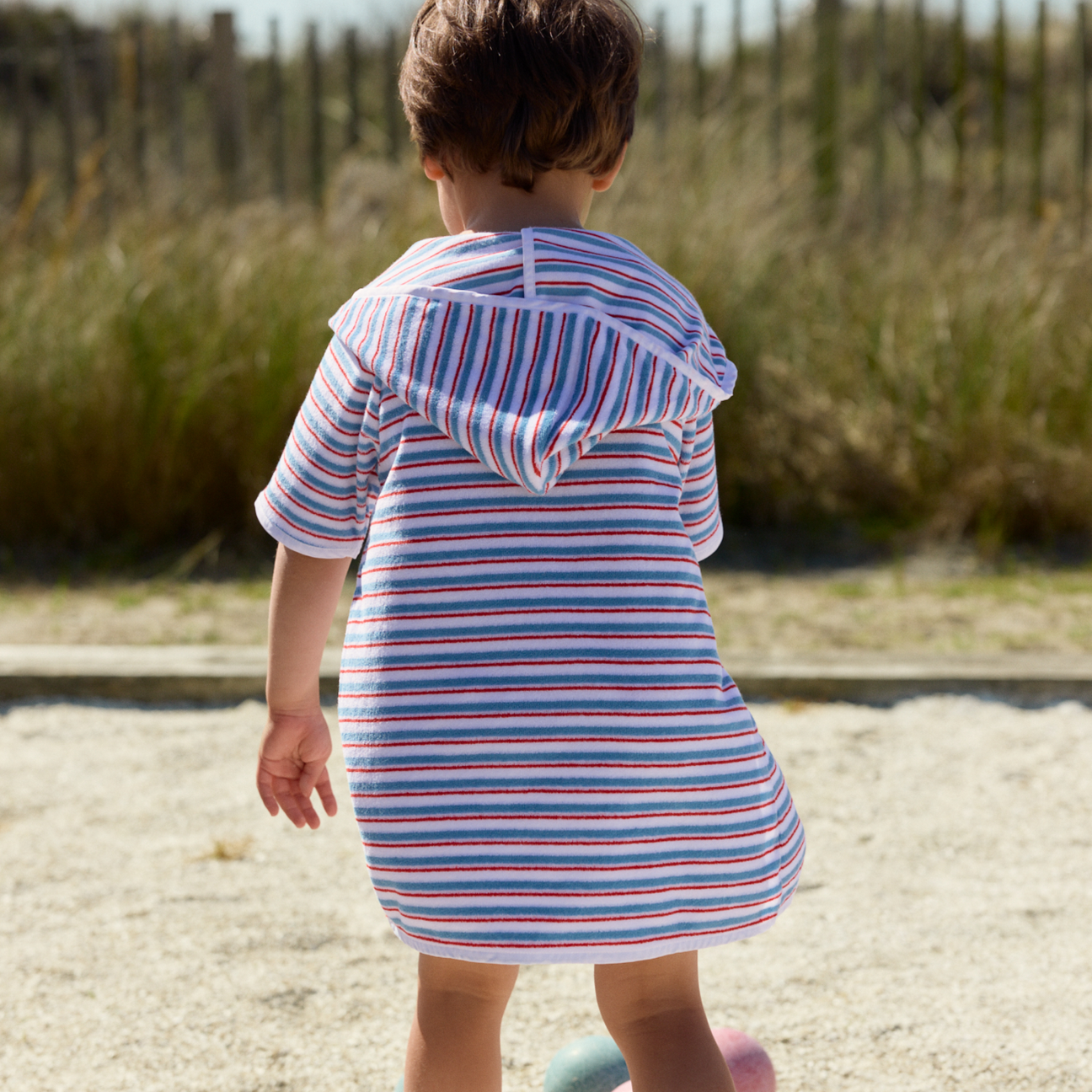 minnow Unisex Stripe French Terry Short Sleeve Hooded Zipper Coverup