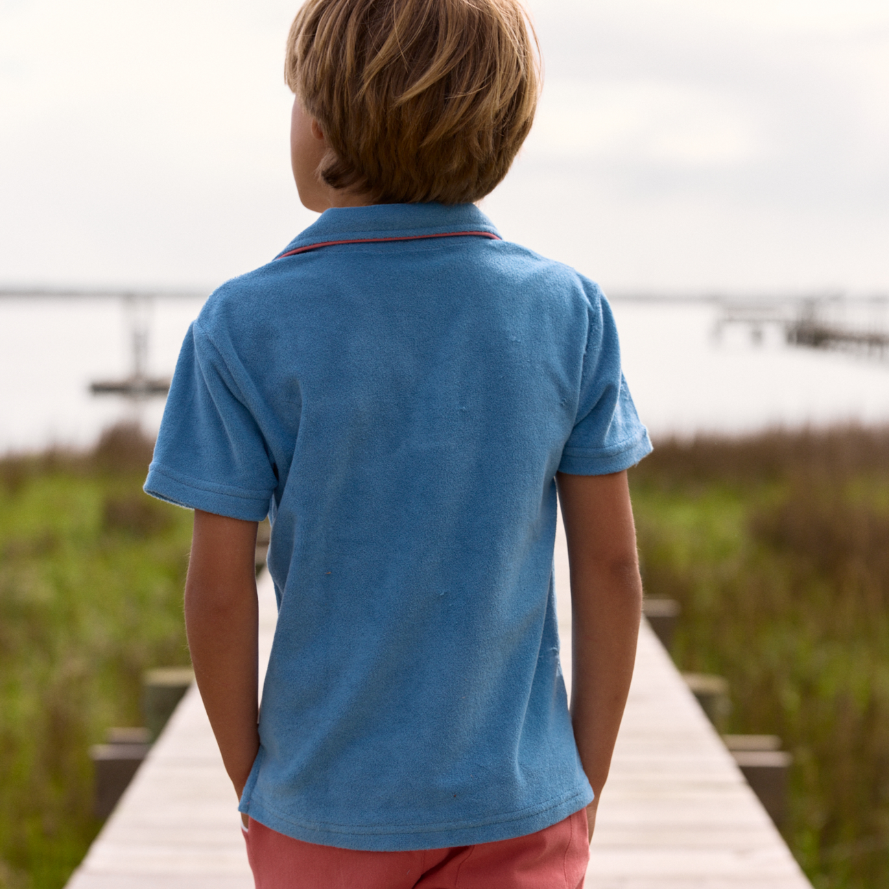 minnow Boys Cerulean Blue French Terry Polo