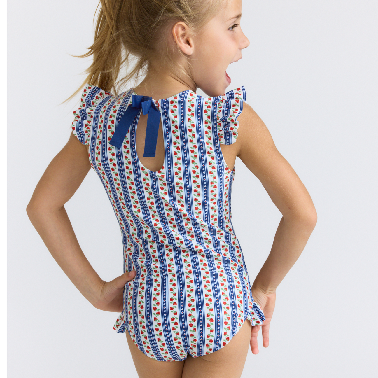 minnow Strawberry patch ruffle cap sleeve one piece