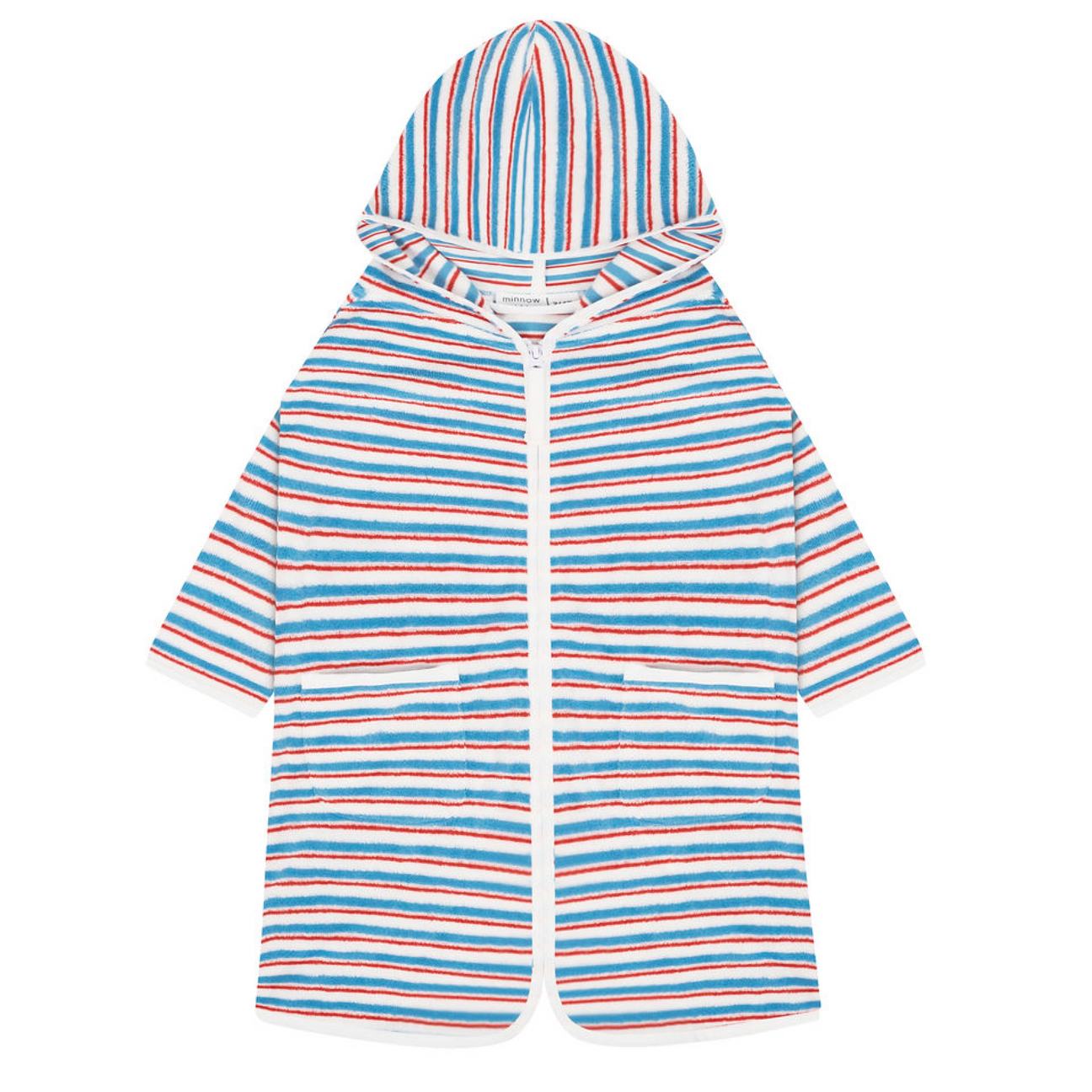 minnow Unisex Stripe French Terry Short Sleeve Hooded Zipper Coverup