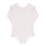 Girls Antique Floral Ruffle Sleeve Rashguard One Piece