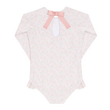 Girls Antique Floral Ruffle Sleeve Rashguard One Piece