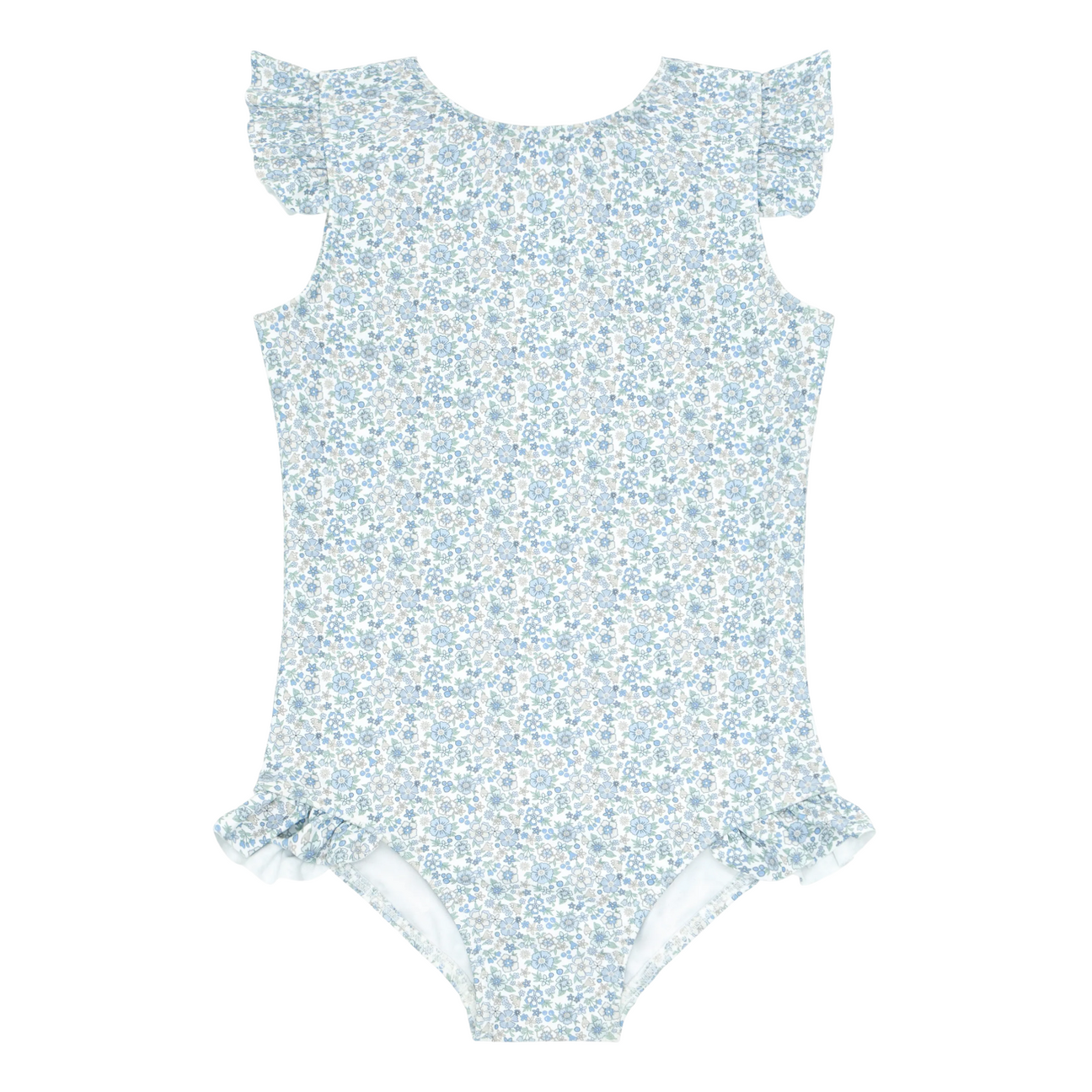 Girls Slate Floral Ruffle Sleeve Rashguard One Piece