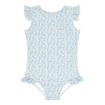 Girls Slate Floral Ruffle Sleeve Rashguard One Piece