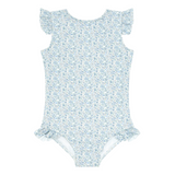 Girls Slate Floral Ruffle Sleeve Rashguard One Piece