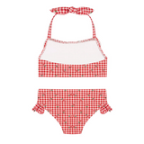 minnow Cranberry Gingham Halter Scoop Neck Bikini