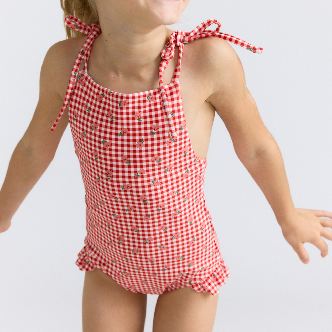 minnow Cranberry Gingham Halter One Piece