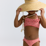minnow Cranberry Gingham Halter Scoop Neck Bikini