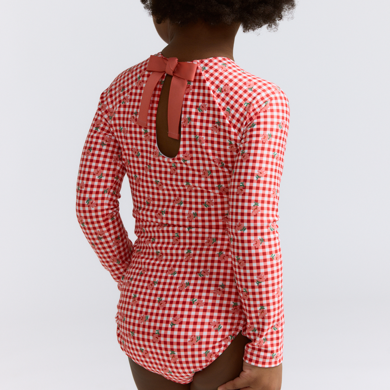 minnow Cranberry Gingham Rashguard One Piece Swimsuit
