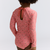 minnow Cranberry Gingham Rashguard One Piece Swimsuit