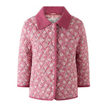 Rachel Riley English Garden Quilted Jacket in pink floral with corduroy collar