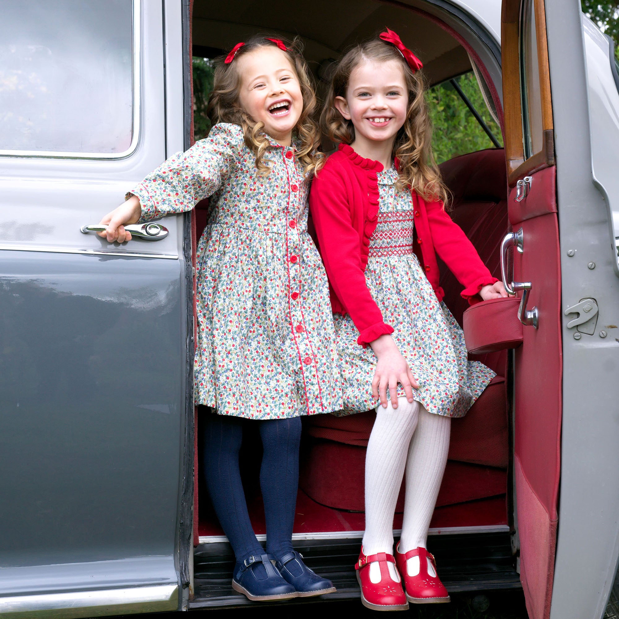 Rachel Riley Apple Blossom smocked dress with matching button-front dress