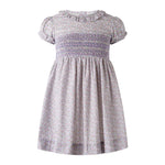 Rachel Riley lavender floral frill collar smocked dress