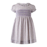 Rachel Riley lavender floral frill collar smocked dress