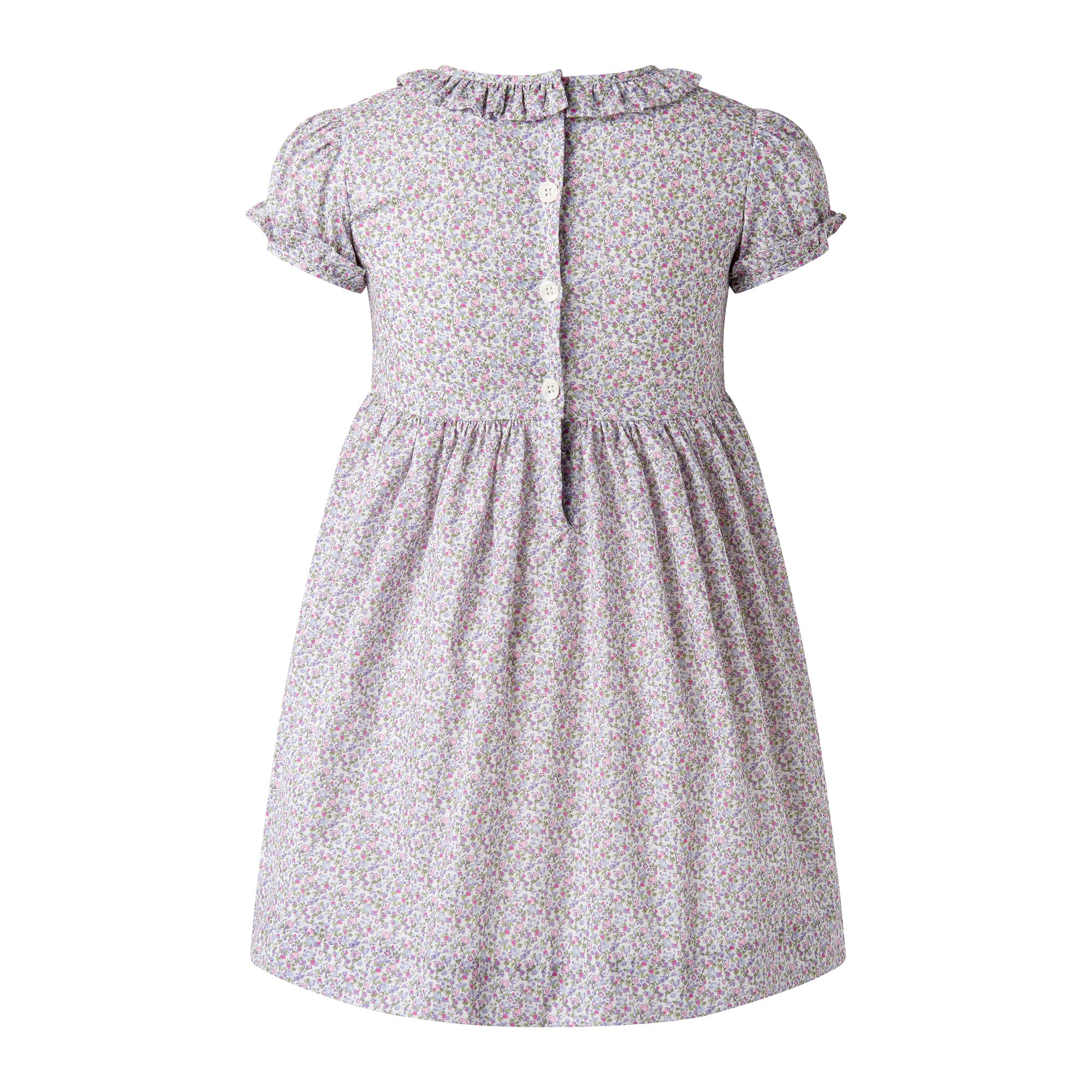 Back of Rachel Riley lavender frill collar smocked dress