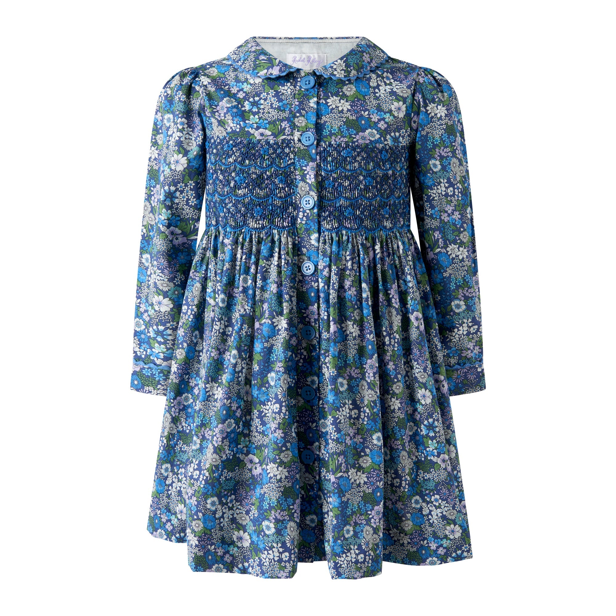 Rachel Riley navy Dahlia smocked button-front dress