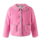 Rachel Riley Pink Shearling Floral Trim Jacket