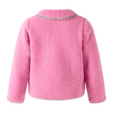 Rachel Riley Pink Shearling Floral Trim Jacket, back view