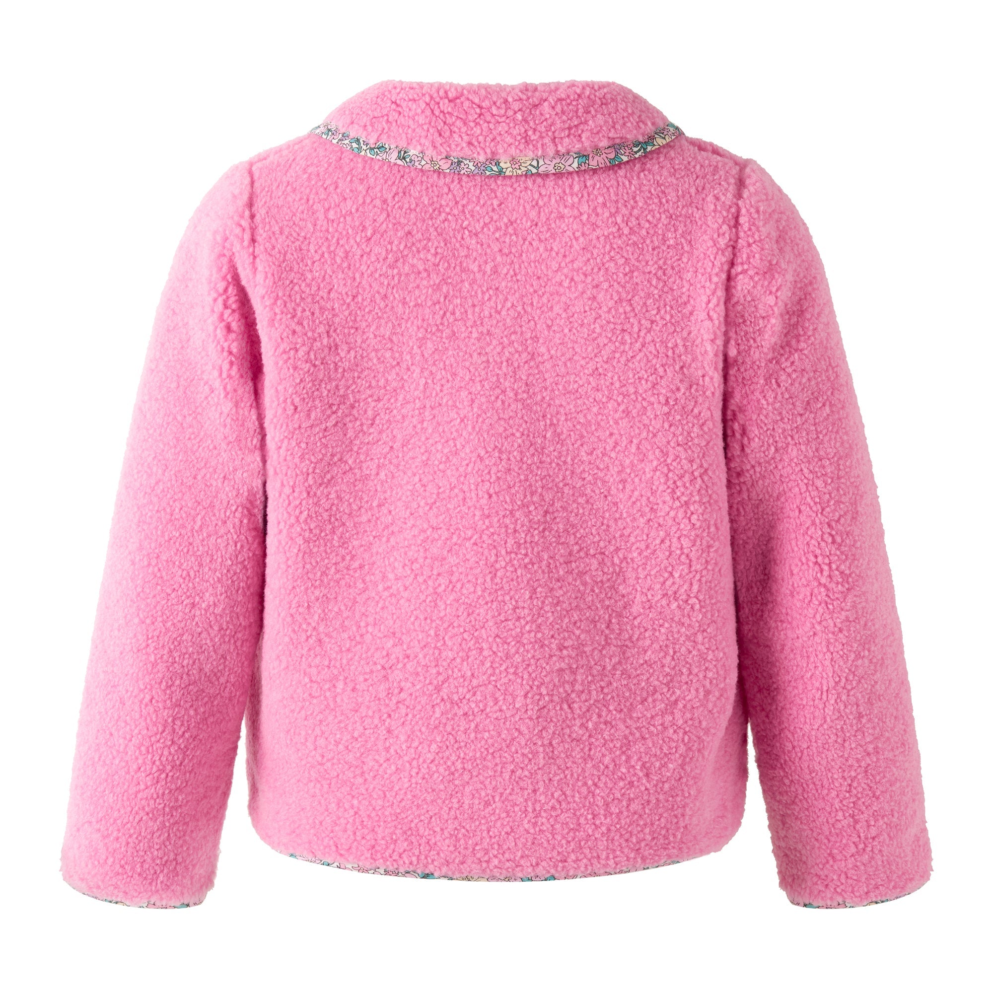 Rachel Riley Pink Shearling Floral Trim Jacket, back view