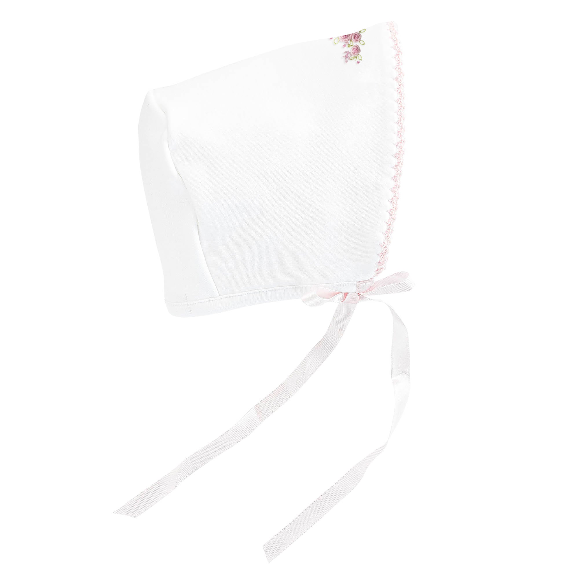 Baby Club Chic blossom moon embroidered pima bonnet with crochet trim in pink