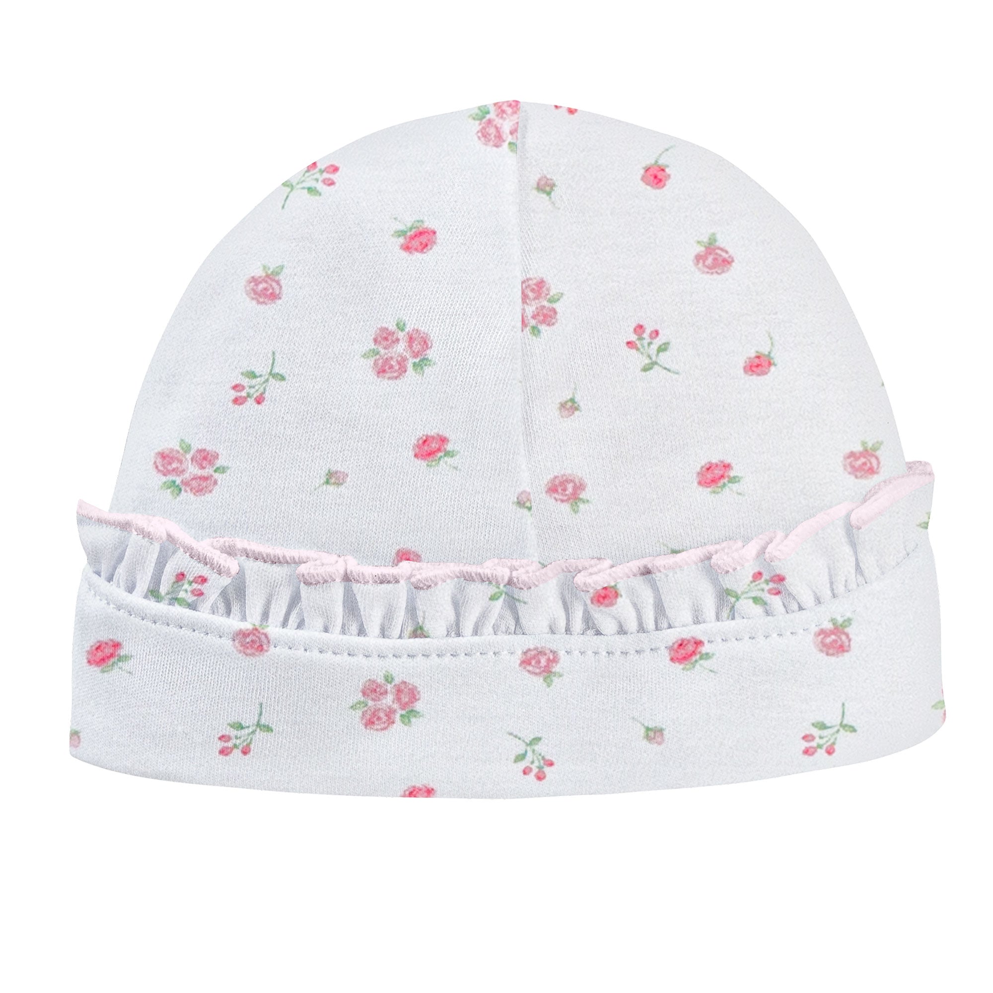 Baby Club Chic tiny rosebud printed pima hat with ruffle