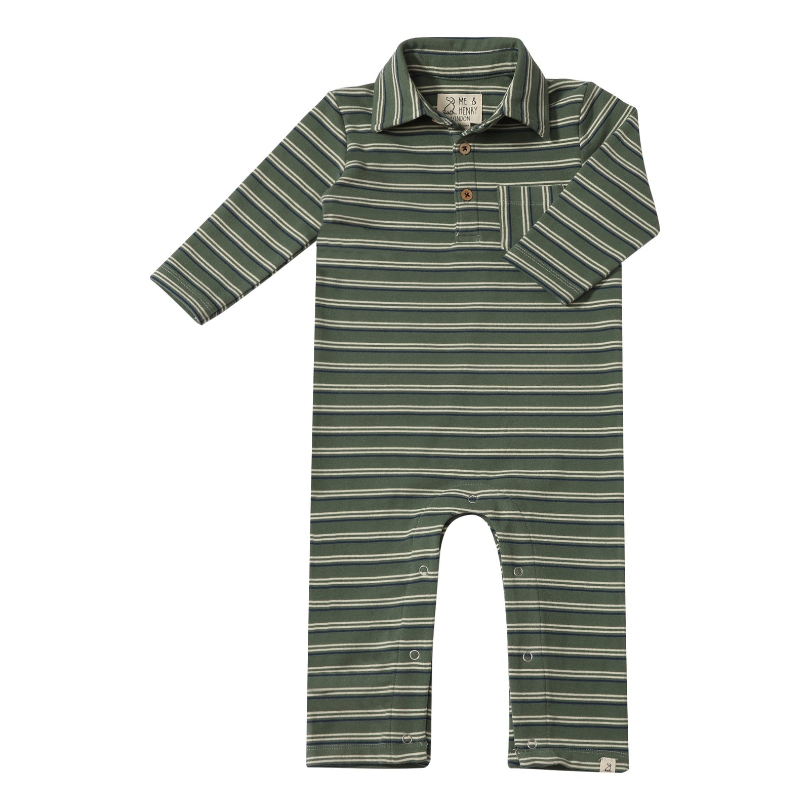 Kingston Polo Romper Green Dbl Stripe