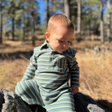 Kingston Polo Romper Green Dbl Stripe