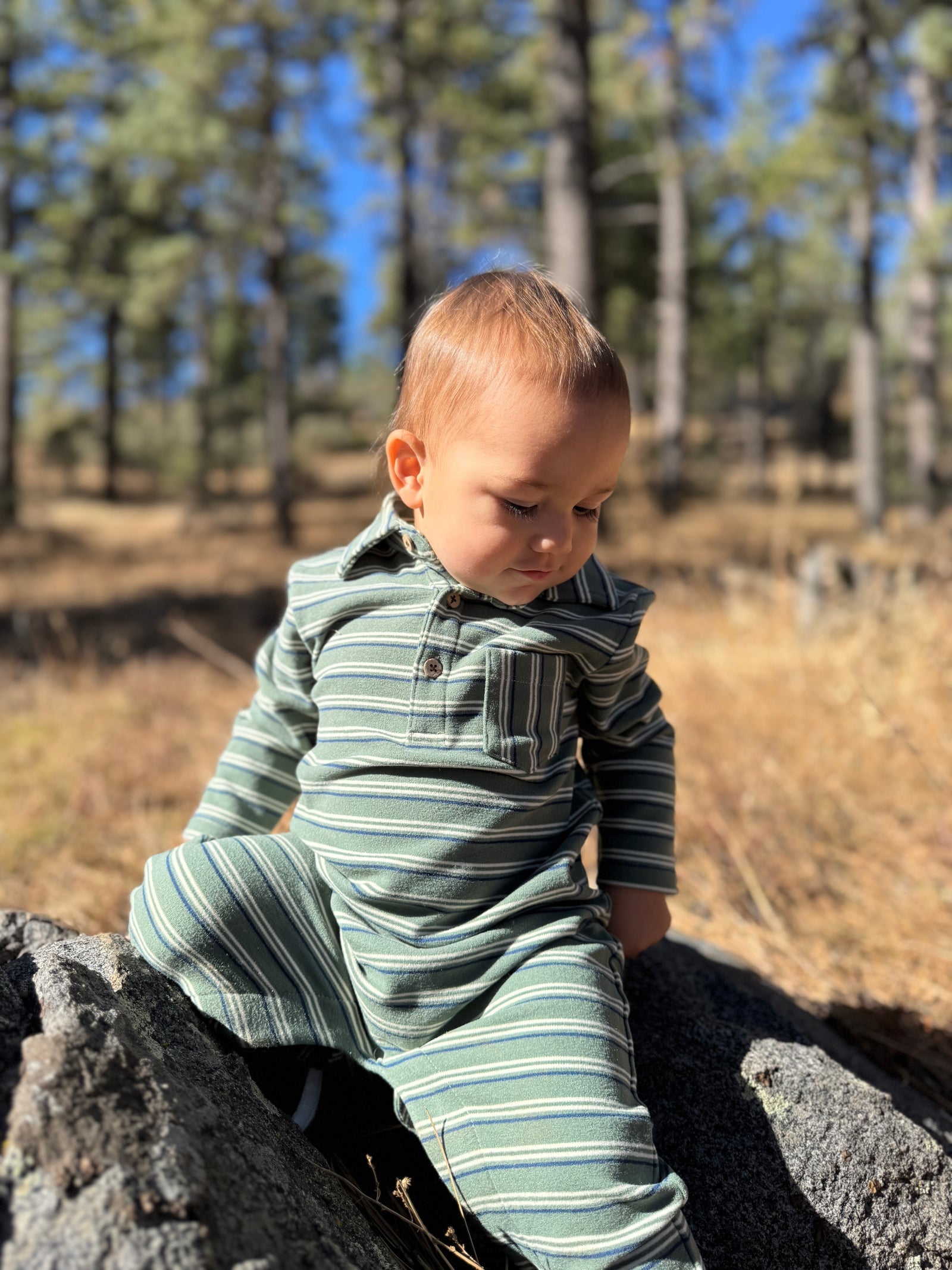 Kingston Polo Romper Green Dbl Stripe