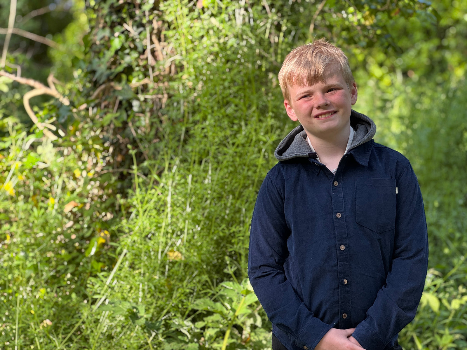 Erin Navy Cord Woven Hooded Shirt