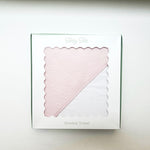 Terry Tots pink jacquard bows hooded towel in gift packaging