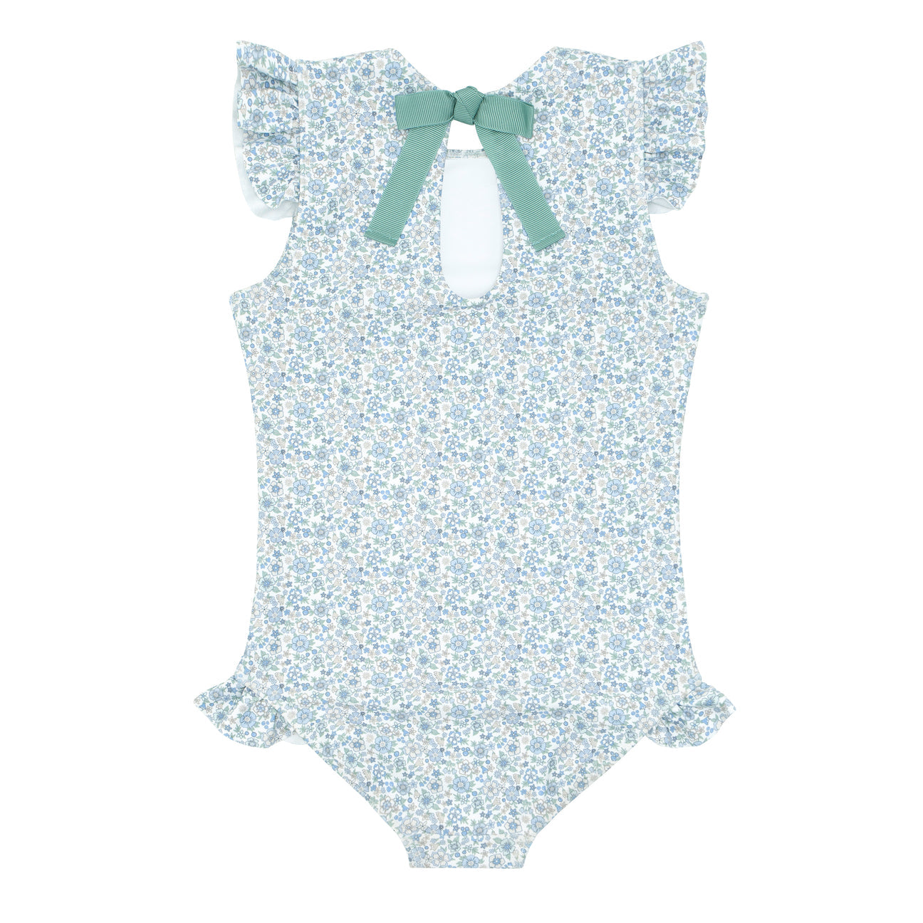 Girls Slate Floral Ruffle Sleeve Rashguard One Piece
