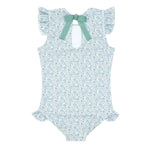 Girls Slate Floral Ruffle Sleeve Rashguard One Piece
