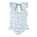 Girls Slate Floral Ruffle Sleeve Rashguard One Piece