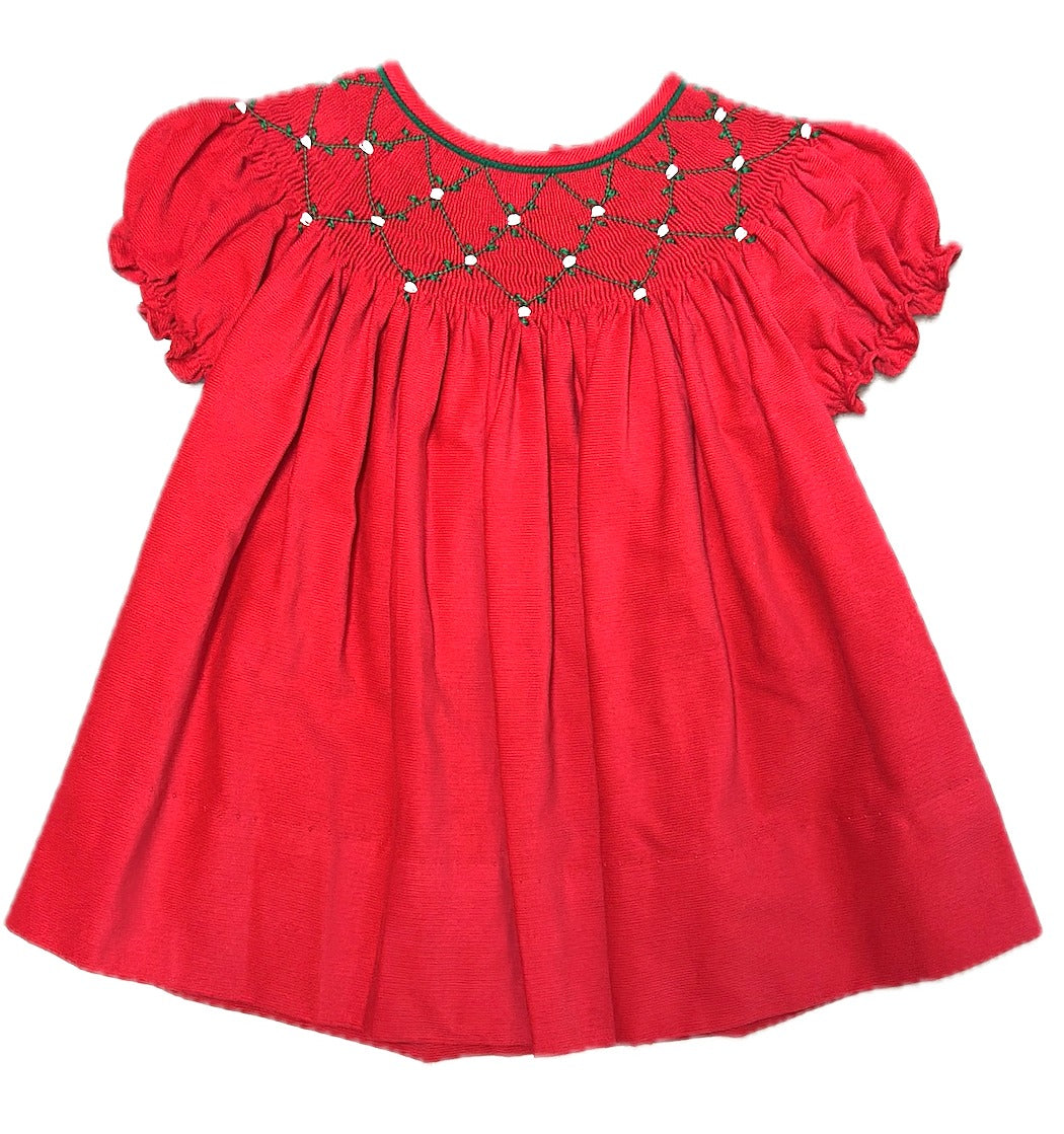 Red Corduroy Smocked Bishop Christmas Classic