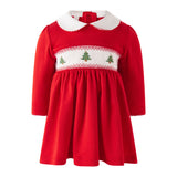 Rachel Riley red Christmas tree smocked baby dress