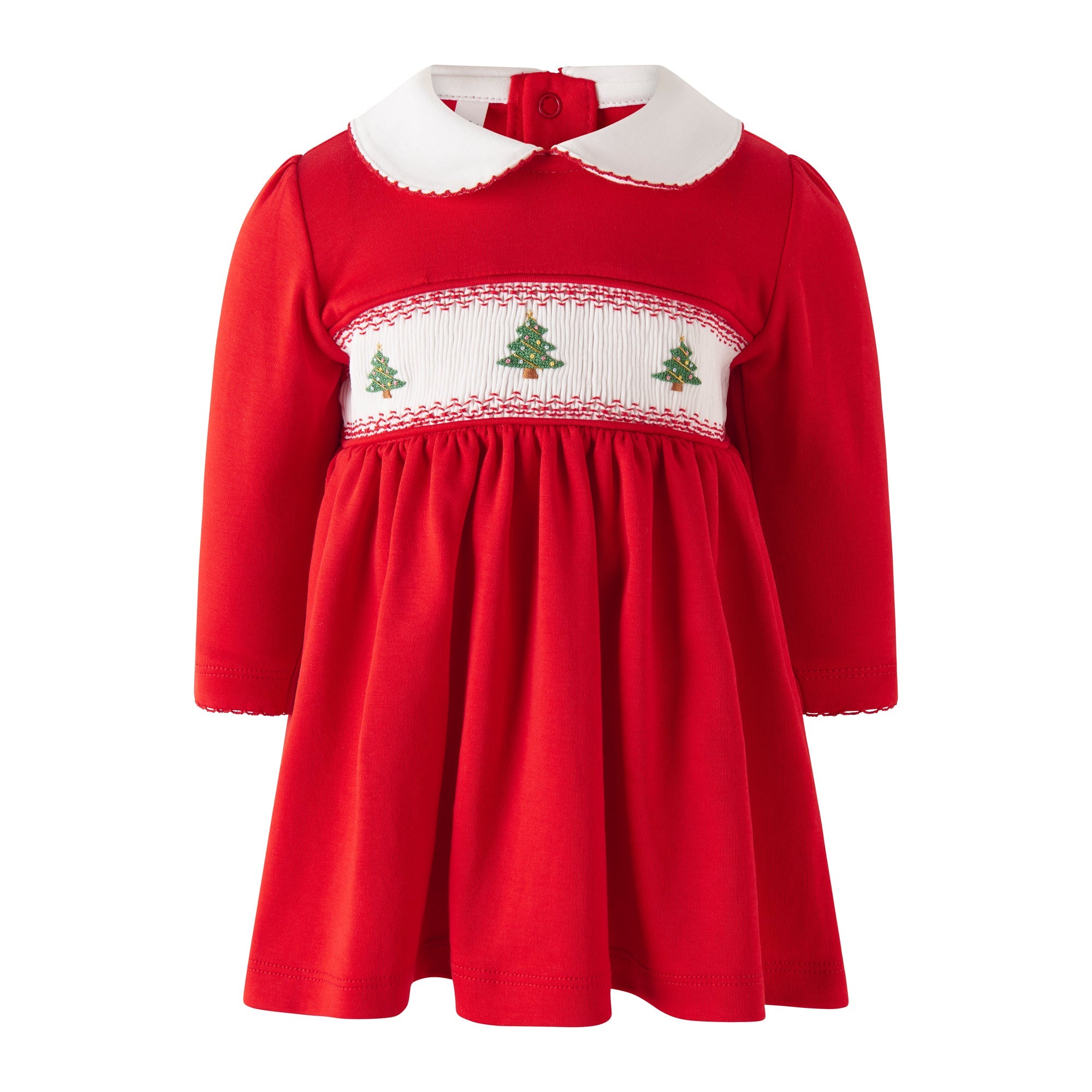 Rachel Riley red Christmas tree smocked baby dress